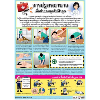 โปสเตอร์เรื่องการปฐมพยาบาลเมื่อถูกไฟฟ้าดูด #EQ-465 โปสเตอร์กระดาษ โปสเตอร์สื่อการเรียนการสอน