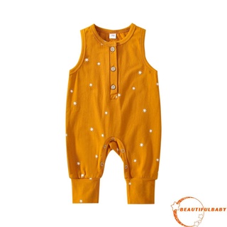 BღBღBaby Romper, Star Print Round Neck Sleeveless Jumpsuit with Buttons for Summer, 0-18 Months