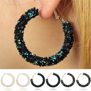 [COD] Vintage Retro Exaggeration Color Circle Handmade Beaded Crystal Earrings