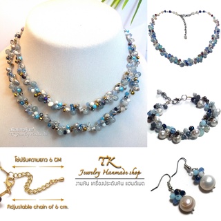 ชุดสร้อยมุกน้ำจืด คริสตัลเงิน Necklace Freshwater silver pearl crystal