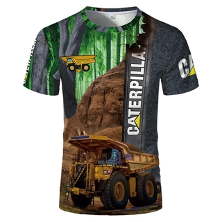 เสื้อยืดลําลองสําหรับผู้ชายผู้หญิงผ้าฝ้ายแขนสั้นพิมพ์ลาย Cat Caterpillar 3d