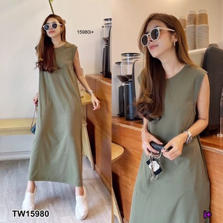 TW15980 Loose Dress เดรสแขนกุด ทรงปล่อย แอบเพิ่มกิมมิคแต่งกระเป๋าล้วงข้างทั้ง 2 ข้าง ผ้ายืดเกาหลี เนื้อผ้านิ่ม