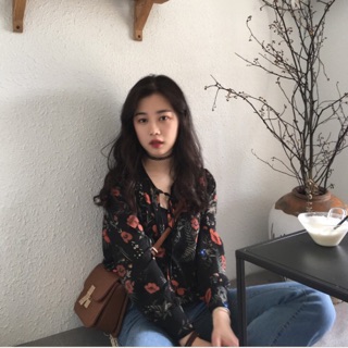 เสื้อชีฟองกุหลาบ แขนจั๊ม สไตล์เกาหลี🍑•C080•