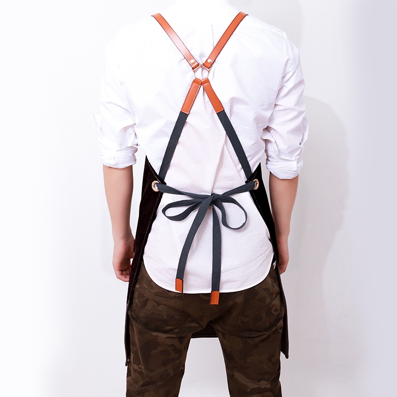 ชุดทำงาน  Apron Korean Fashion Cowboy Cafe Tea Shop Barber Men And Women Restaurant Work Clothes Custom Printed Logo - A #1