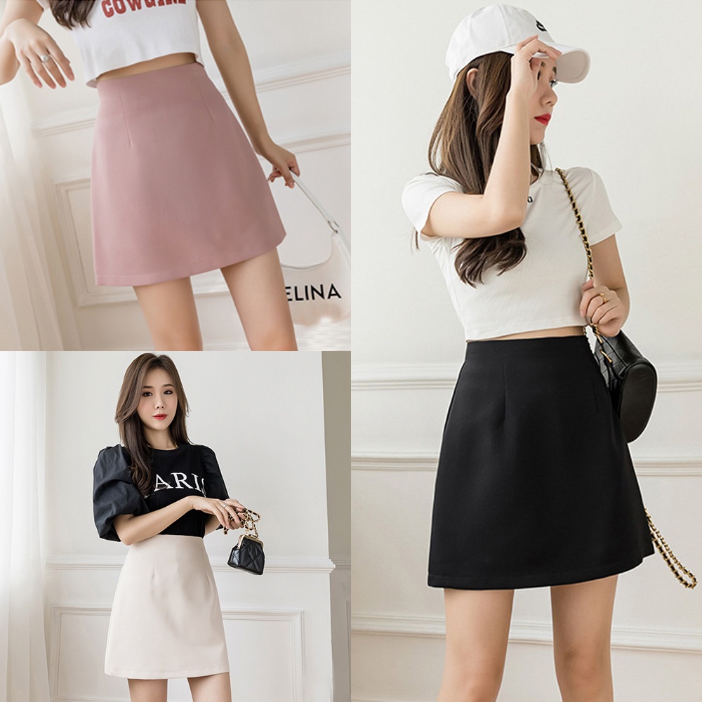 ราคาถูกที่สุด กระโปรงสั้นทรงเอ ซิปข้างเก็บทรงสวย สีพื้น 5 สี