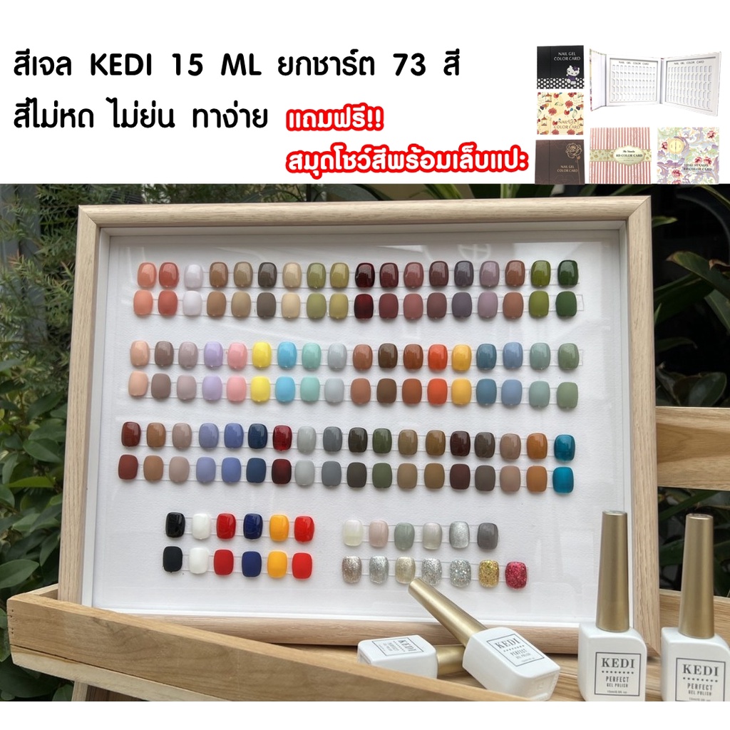 ส่งฟรี !! สีเจล สีเจลทาเล็บ สีเล็บเจล KEDI ยกชาร์ต 73 สี สีไม่หด ไม่ย่น ทาง่าย แถมฟรี สมุดโชว์สีพร้อ