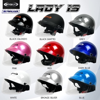 หมวกกันน็อคครึ่งใบ V-TECH Helmet รุ่น LADY 19 มีขอบยาง แถมฟรี ชิลบังลมนิรภัยสีSmoke PC (สำหรับผู้ใหญ่)