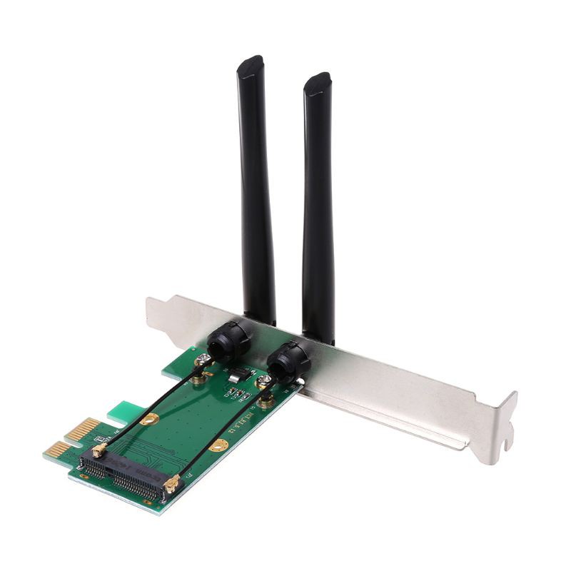 PCIE การ์ดเครือข่ายไร้สาย Wifi ขนาดเล็ก PCI-E แบบด่วน ไปยัง PCI-E อะแดปเตอร์ 2 เสาอากาศ