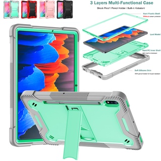 Shockproof Kids Case Samsung Galaxy Tab S6 Lite 10.4 P610 Tab S7 Plus 12.4 2020 T970/T975 Tab S7 FE 12.4 2021 T730/T735 Tab A7 Lite 8.7 T220/T225 Tab A8 10.5 inch 2022 X200 With stand 3 Layer Protection Heavy Duty Rugged Silicone+Plastic Tablet Case Cover