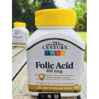 กรดโฟลิก Folic Acid 400 mcg 250 Easy to Swallow Tablets - 21st (Century®)