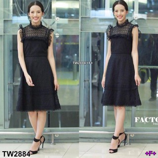 MF2884  เดรสปักลูกไม้คอปิดแต่งระบายคอและแขน งานสวยลูกไม้ปักแน่น คลอเลคชั่นล่าสุด งานสวยเป๊ะมากค่ะ สวยรับประกัน ผ้าหนา ซั
