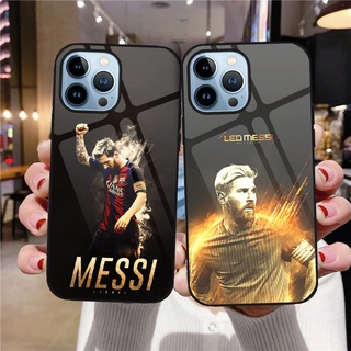 เคสโทรศัพท์มือถือกระจกนิรภัย แบบแข็ง ลายฟุตบอล Star Messi สําหรับ iPhone 11 12 13 Pro Max lphone X XS 7 8 SE 2020