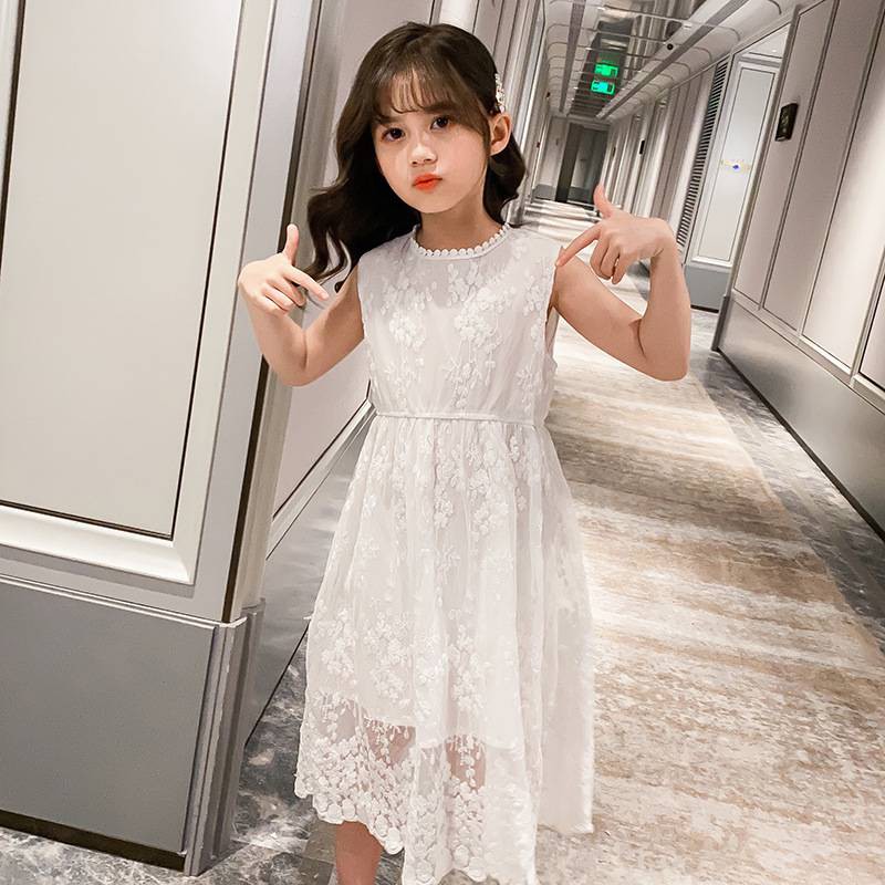 (พร้อมส่งในไทย) ชุดเด็กโต เดรสกระโปรงลูกไม้สีขาว งานสวยๆ