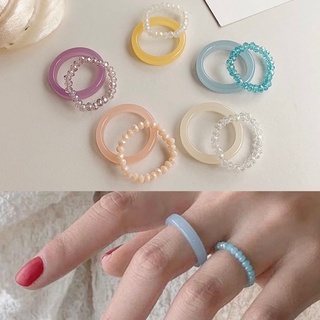 🔥พร้อมส่ง✨ เซตแหวน อะคริลิค โทนสีน่ารัก 💖ใส่ชิคๆ วันสบายๆ แมชง่าย สไตล์เกาหลี คุมโทน Mica Acrylic &amp; Bead Ring Set