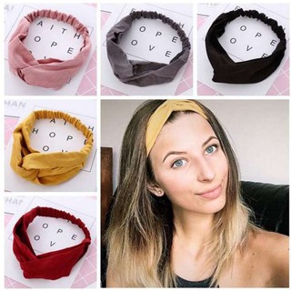 ผ้าคาดผม คาดผม ผ้าคาดศีรษะ Women Spring Autumn Suede Headband Vintage Cross Knot Elastic Hair Bands Soft Solid