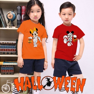 Disney Halloween Kid T-Shirt Mickey Minnie Halloween Shirt Orange Red Disneyland Halloween Party shirt Boys Girls