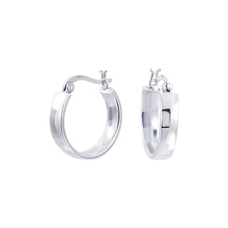 SILVER THAI 4mm x 20mm Classic wide and flat hoop earrings silverต่างหูห่วงแบนกว้าง4 มม. x 20 มม. เงินแท้925เรียบง่าย