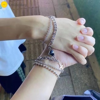 เครื่องประดับ สร้อยข้อมือ สายโซ่แม่เหล็ก จี้รูปดาวสี่แฉก แฟชั่นคู่รัก สําหรับผู้หญิง