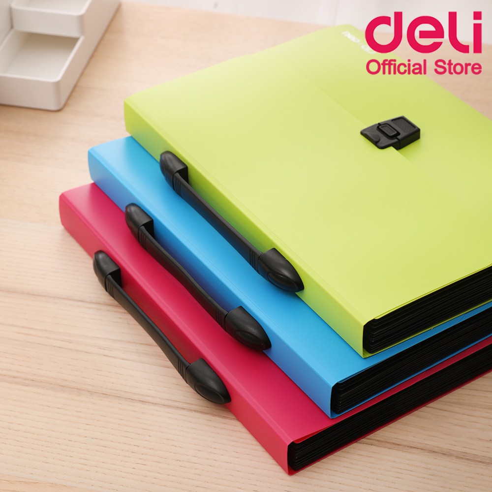 กระเป๋าหีบแพลง Deli ขนาด A4 มี 13 ช่อง (แพ็ค 1 ชิ้น) กระเป๋าใส่เอกสาร กระเป๋า แฟ้มจัดเก็บเอกสาร จัดระเบียบกระดาษ