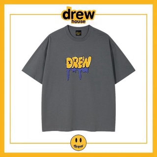 เสื้อยืดแขนสั้น ผ้าฝ้าย ทรงหลวม พิมพ์ลายตัวอักษร Drew House Smiley Niche Tide High Street Justin Bieber สําหรับผู้ชาย และผู้หญิง