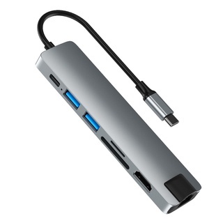 จัดส่งจากกรุงเทพฮับ USB usb hub 3 0 อะแดปเตอร์ฮับ USB-C เป็น HDMI VGA USB 3.0 Type C HDMI+USB3.0/2.0+SD / TF+PD60W+RJ45 #9