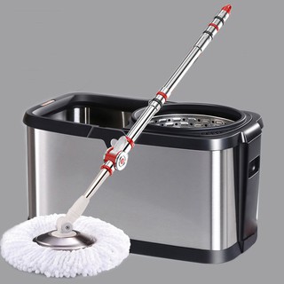 [01] ไม้ถูพื้น ชุดถังปั่นสแตนเลสไม้ถูพื้น แถมฟรีผ้าม็อบ2ผืน ไม้ม็อบ spin mop สแตนเลสทั้งชุด รุ่น 1638