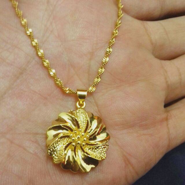Gold Korea Pure 24K Gold Plated Necklace With Flower Pendant