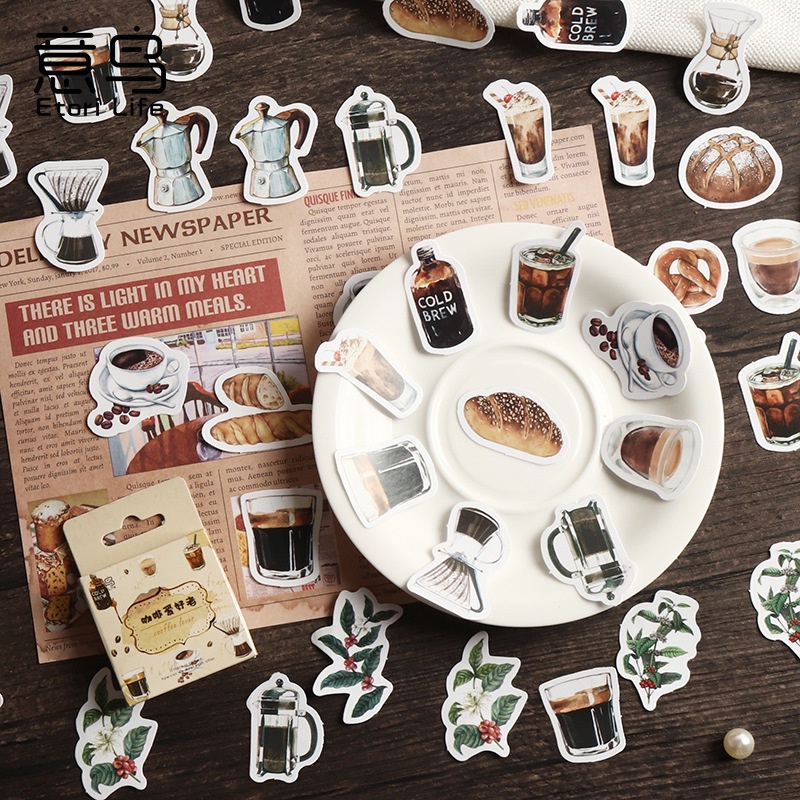 46 ชิ้น Vintage Coffee Theme สติกเกอร์สําหรับตกแต่ง Planner เคสโทรศัพท์สมุดภาพกาแฟวารสารตกแต่ง