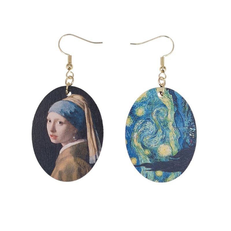ARIN Johannes Vermeer Oil Painting Art Girls Natural Wood Earrings Jewelry