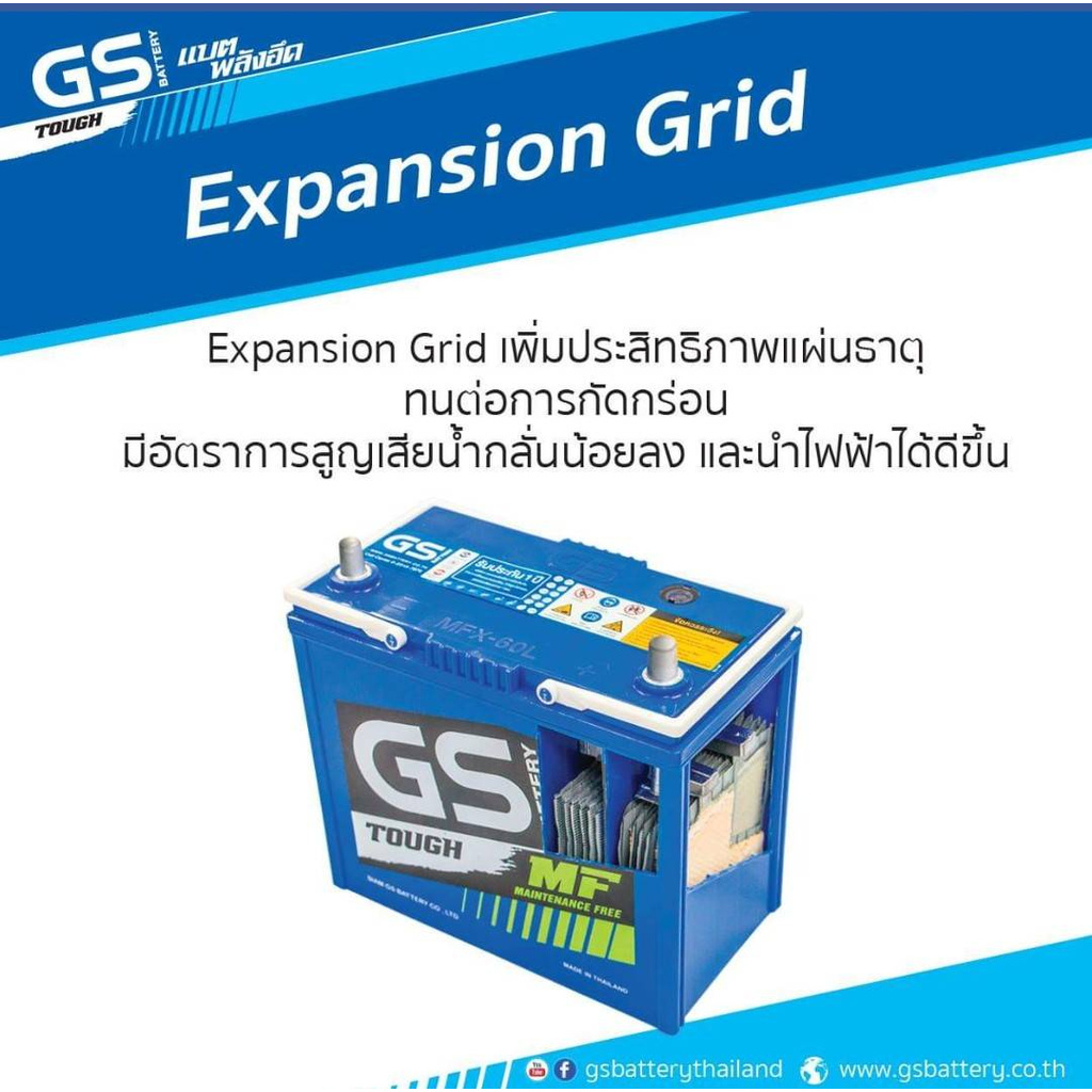 GS แบตเตอรี่พร้อมใช้(Maintenance Free) รุ่นmfx60L 55b24L= 50 แอมป์ ขนาดยาว24 กว้าง13 สูง23 เซนติเมตร