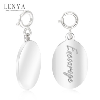 Lenya Jewelry ชาร์มแท็กนำโชคแผ่นกลมรี ตัวเรือนเงินแท้925 ชุบทองคำขาว พิมพ์คำว่า" Encoarange"