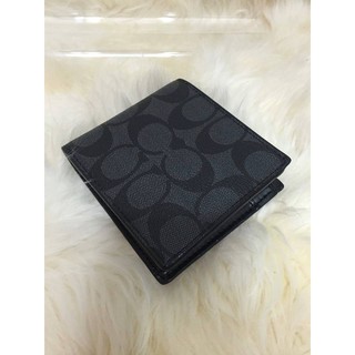 Impcoachza พร้อมส่ง กระเป๋าสตางค์ Coach รุ่น Charcoal/black Coin Case in Signature Wallet F75006