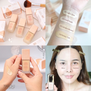 (ส่งฟรี)Marchu Foundation รองพื้น กันแดด กันน้ำ ไม่ติดแมส คุมมันนาน  เกลี่ยง่าย บางเบา ปกปิด ติดทน  SPF15 PA+++(20 ml.)