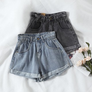 High waist loose Hong Kong style retro wide leg denim shorts women summer all-match casual 1023