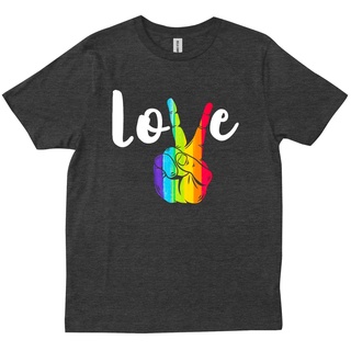 คอตต้อนคอกลมเสื้อยืดลําลอง แขนสั้น พิมพ์ลาย Love Peace Sign Rainbow LGBT Lesbian Gay Pride เข้ากับทุกการแต่งกาย สําหรับผ