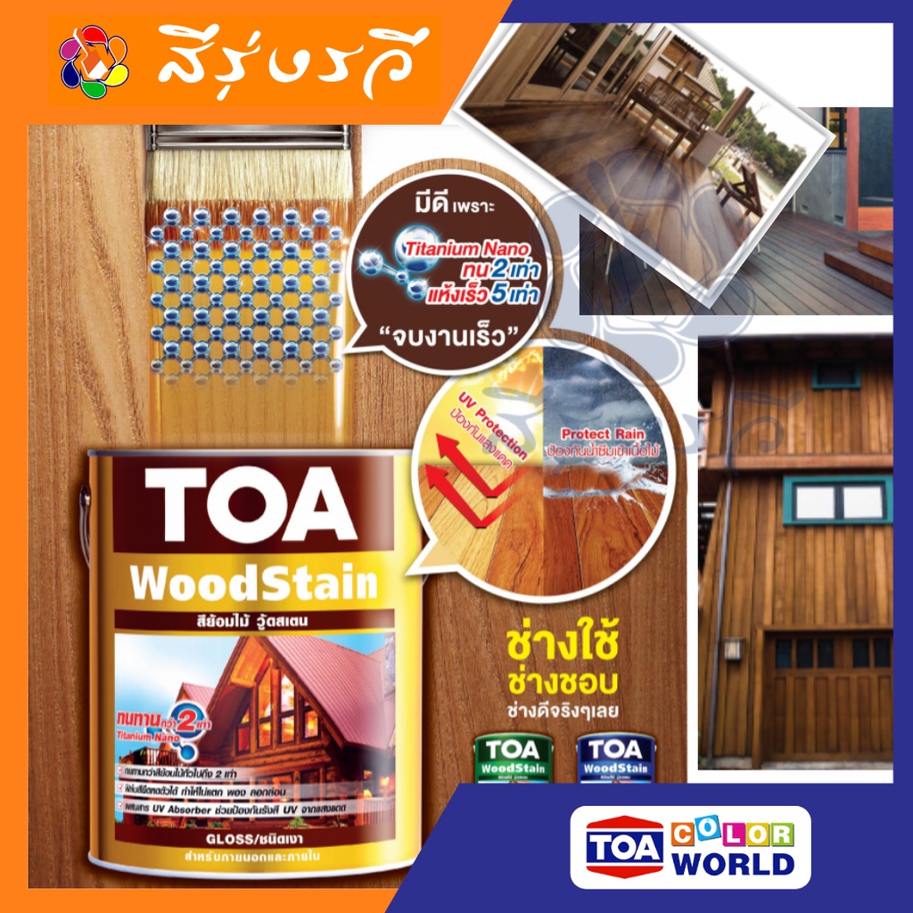 TOA Wood Stain Gloss สีย้อมไม้ ทีโอเอ วู้ดสเตน ชนิดเงา สีทาไม้แท้ สีทาบ้านไม้ ป้องกันเชื้อรา มอด ปลว