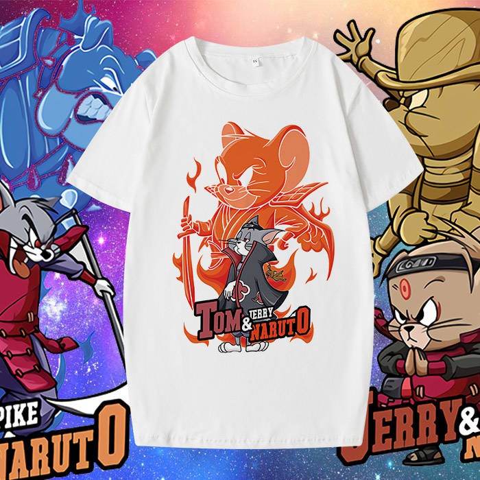 Naruto.เสื้อแฟชั่นผู้ชาย.เสื้อยืดเด็ก.เสื้อแขนยาว Cat and มouse Naruto Joint Tshirt มale Anime