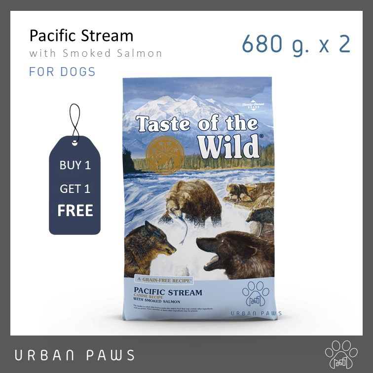 [1 แถม 1] อาหารสุนัข Taste of the wild - Pacific Stream สูตรแซลมอนรมควัน สำหรับสุนัขโต ขนาด 680 g.