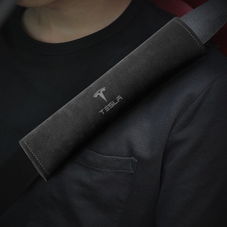 Tesla อุปกรณ์เสริมSuede Fluff Seat Belt Cover Shoulder Antistroke Neck rotection For Tesla Model 3/X/Y/S Car Interior Su