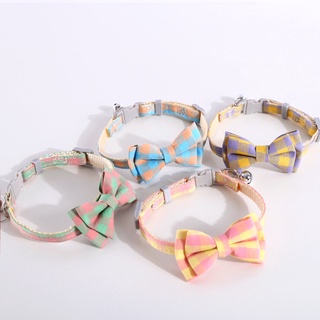 &lt;xiaoluoyi&gt;Pet Fresh Check British Double Detachable Bow Knot Collar Cat Dogs Adjustable Bell Bow Tie