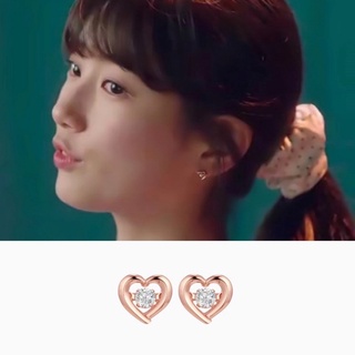 ต่างหูหัวใจ เพชรดิ้นก้านเงินแท้925