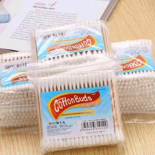 คอตตอนบัด 100 ก้าน (แพ็คเดี่ยว) Cotton buds สำลีปั่นหูด้ามไม้ สำลีไม้ สำลีก้าน สำลีเช็ดเครื่องสำอาง