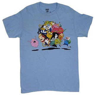 【🔥🔥】100%cotton เสื้อยืดผู้ชาย Adventure Time Group Roll Adult Sky Blue T-Shirt men เสื้อ ยืด ผู้ชาย คอกลม โอเวอร์ ไซส์