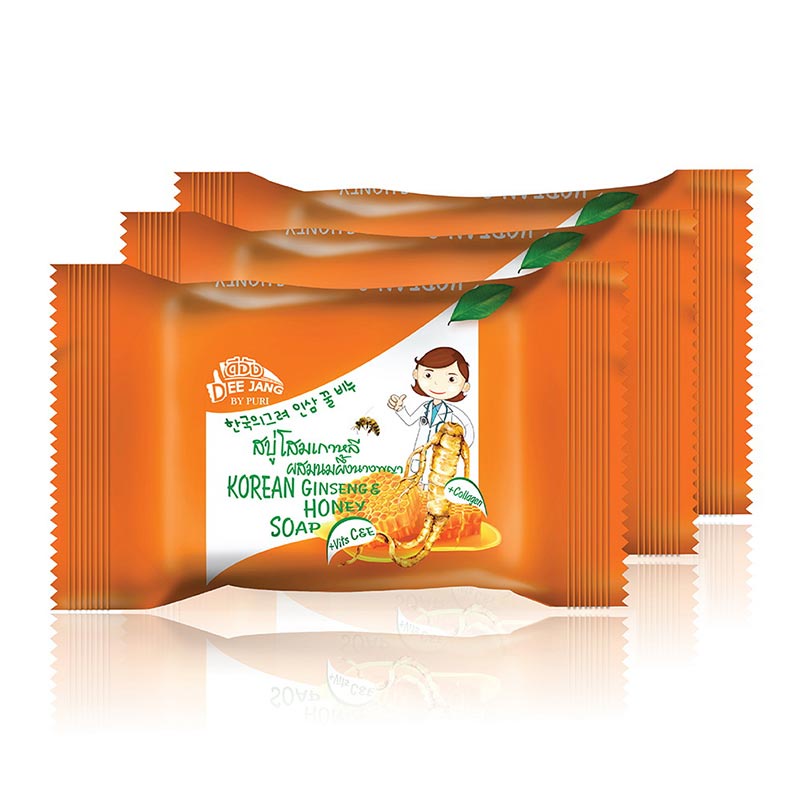 Dee Dee Dee Korean Ginseng Soap with Queen Royal Jelly 100 g. x 3 bars.ดีจัง สบู่โสมเกาหลีผสมนมผึ้งน