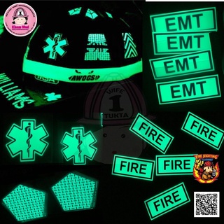 Awogs Helmet Band ยางรัดหมวกดับเพลิง สติ๊กเกอร์เรืองแสง Star Of Life EMT Fire Glow In The Dark Foxfire Illumination