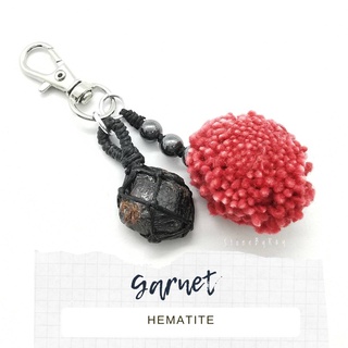 พวงกุญแจเชือกถักหินโกเมนและเฮมาไทต์ Garnet+Hematite