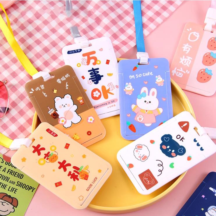 🔥พร้อมส่ง🔥สายคล้องบัตร ที่ใส่บัตร สายคล้องโทรศัพท์ สายคล้องคอ  ที่ใส่บัตร พร้อมพวงกุญแจ ลายการ์ตูน