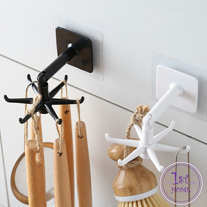 ที่แขวนติดผนัง 6 ตะขอติดเพดาน ติดผนัง แฉก ขอเกี่ยวหมุนได้ 360 ° Hexagonal self-adhesive hook