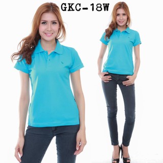 เสื้อโปโล( polo shirt )แบรนด์ Geeko ตรากวาง สีพื้นหญิง สีฟ้า(น้ำทะเล) gkc - 18W