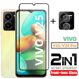 2in1 ฟิล์มกระจกนิรภัยกันรอยหน้าจอ แบบเต็มจอ สําหรับ VIVO V25 5G Y35 V25E VIVOV25 Y 35 V25 E